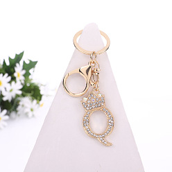 Letter Q Crystal Rhinestone Initial Letter with Crown Pendant Keychains, with Light Gold Alloy Findings, Letter.Q, 10~10.5cm, alphabet: 40~46x20~45mm