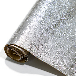 Silver Embossed Dragon Pattern Self-adhesive Imitation Leather Fabric, for DIY Leather Crafts, Bags Making Accessories, Silver, 50x140cm