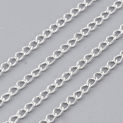 Silver Brass Twisted Chains, Curb Chains, Soldered, with Spool, Lead Free & Nickel Free & Cadmium Free, Silver Color Plated, 3x2x0.45mm, about 301.83 Feet(92m)/roll