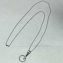 Color de Acero Inoxidable 304 Correa para el cuello con cadena de bolas de acero inoxidable, Con anilla y cierres giratorios de aleación., para la correa del cuello del cordón del titular de la tarjeta de identificación, color acero inoxidable, 455 mm