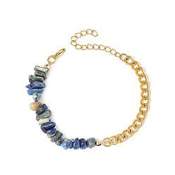 Sodalite Natural Sodalite Beaded Bracelets, with Stainless Steel Chains, 6-3/4 inch(17cm)