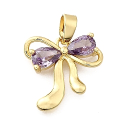 Сланцево-синий Латунные микро проложить кубического циркония прелести, реальный 18 k позолоченный, бантом, синевато-серый, 14x15x3.5 мм, отверстие : 5x2.5 мм