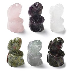 Mixed Stone Natural Gemstone Carved Healing Parrot Figurines, Reiki Energy Stone Display Decorations, 30~32x25~28x50~54mm