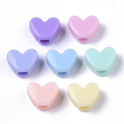 Mixed Color Opaque Acrylic European Beads, Large Hole Beads, Heart, Mixed Color, 9x12x7.5mm, Hole: 4mm, about 1060pcs/500g