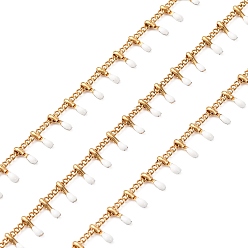 Белый 304 из нержавеющей стали обуздать цепи, с эмалевыми подвесками и шпулей, пайки, ионное покрытие (ip), золотые, белые, очарование: 6x1.5x2 мм, ссылка: 2x1.5x0.3 mm, около 16.4 футов (5 м) / рулон