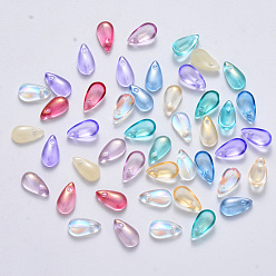 Mixed Color Transparent Spray Painted Glass Charms, Teardrop, Mixed Style, Mixed Color, 9.5x5x3mm, Hole: 1.2mm