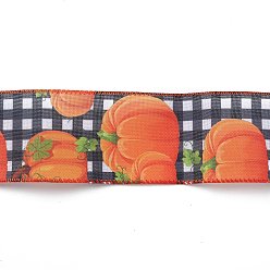 Coral 10M Thanksgiving Day Theme Wired Linen Ribbon, Pumpkin Pattern, Coral, 2-1/2 inch(63mm), about 10.94 Yards(10m)/Roll
