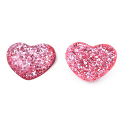 Hot Pink Resin Cabochons, with Glitter Powder, Heart, Hot Pink, 14x16x5mm