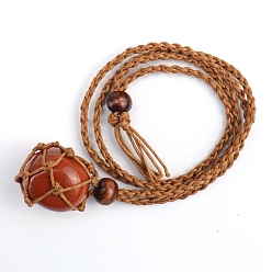 Red Jasper Natural Red Jasper Nugget Pendant Necklaces, Macrame Pouch Necklace, 25.20 inch(64cm)