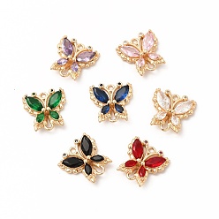 Mixed Color Brass with K9 Glass Connector Charms, Golden Butterfly Links, Mixed Color, 16x15.5x4mm, Hole: 1.5mm