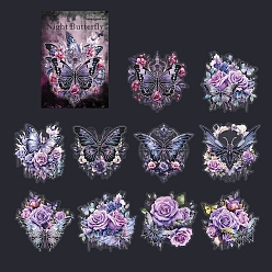 Lilac Gothic Butterfly PET Sticker Labels, Self-adhesion, for Suitcase, Skateboard, Refrigerator, Helmet, Mobile Phone Shell, Lilac, 85x85mm, 10pcs/set