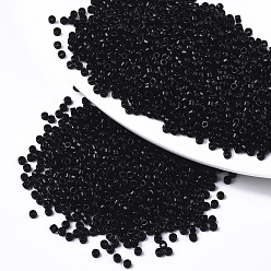 Black Opaque Glass Seed Beads, Fit for Machine Eembroidery, Round, Black, 2.5x1.5mm, Hole: 1mm, about 20000pcs/bag