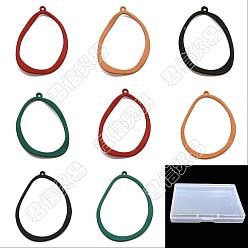 Mixed Color 16Pcs 8 Style Spray Painted Alloy Pendants, Hollow, Irregular Teardrop, Mixed Color, 39~48x27.5~36x2mm, Hole: 1mm, 2pcs/style