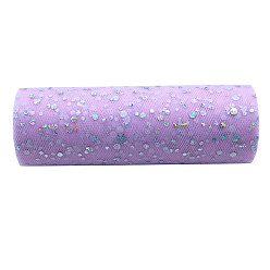 Lilac 10 Yards Sparkle Polyester Tulle Fabric Rolls, Deco Mesh Ribbon Spool with Paillette, for Wedding and Decoration, Lilac, 15cm