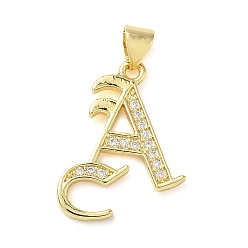 Letter A Латунные микро проложить кубического циркония подвески, стойки покрытие, без свинца и без кадмия, долговечный, реальный 18 k позолоченный, буквы, буква a, 23x17x1.8 мм, отверстие : 3.5x5 мм