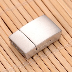 Stainless Steel Color Matte 304 Stainless Steel Rectangle Magnetic Clasps with Glue-in Ends, Stainless Steel Color, 20x12x5mm, Hole: 2.5x10mm