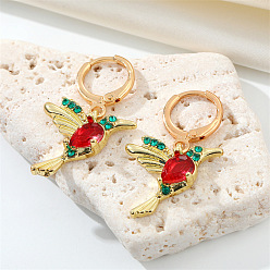 Red bird Colorful Zircon Bird Earrings for Women, Cute and Fashionable Animal Ear Cuffs with Personality