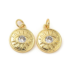 Real 18K Gold Plated Rack Plating Brass Micro Pave Cubic Zirconia Pendants, with Jump Ring, Cadmium Free & Lead Free, Long-Lasting Plated, Flat Round, Real 18K Gold Plated, 15.5x13x2.5mm, Hole: 3.4mm