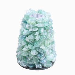 Fluorite Crystal Cluster Mixed Stone Candle Holder, Tealight Candlestick Holder, for Wedding Party Home Decoration, 70~90x100~130mm, Hole: 20mm