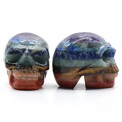 Mixed Stone Chakra Halloween Natural Gemstone Carved Healing Skull Figurines, Reiki Energy Stone Display Decorations, 30x36x25mm