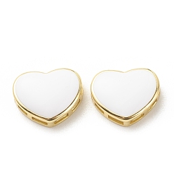 Blanc Crémaillère laiton émail maillons multibrins, sans cadmium et sans plomb, plaqué or 18 k véritable longue durée, cœur, blanc, 12x15.5x5mm, Trou: 3x1.5mm