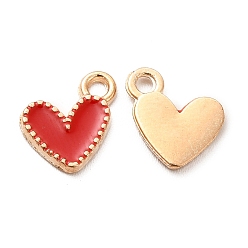 Red Alloy Enamel Charms, Heart Charms, Golden, Red, 10x9x1.2mm, Hole: 1.5mm