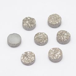 Silver Electroplated Natural Druzy Agate Cabochons, Flat Round, Silver, 8x2~4mm