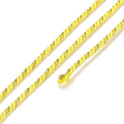 Yellow Polycotton Filigree Cord, Braided Rope, with Plastic Reel, for Wall Hanging, Crafts, Gift Wrapping, Yellow, 1.2mm, about 27.34 Yards(25m)/Roll