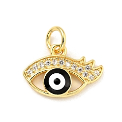 Черный Покрытие стойки латунь микропаве прозрачные кубические циркониевые подвески, с прыжковыми кольцами и эмалью, без кадмия и без свинца, злые глаза, золотые, чёрные, 10.5x15x3.5 мм, отверстие : 3.4 мм