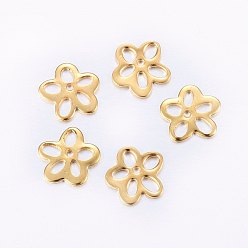 Golden 304 Stainless Steel Links, Etched Metal Embellishments, Flower, Golden, 10x10x0.8mm, Hole: 2.5~3x1.5~2mm