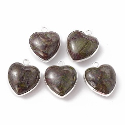 Dragon Blood Natural Dragon Blood Pendants, with Silver Color Plated Brass Findings, Heart Charms, 18~19x15~17x7~10mm, Hole: 2mm