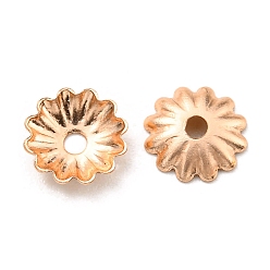 Real Rose Gold Plated Rack Plating Brass Bead Caps, Long-Lasting Plated, Lead Free & Cadmium Free, Flower, Multi-Petal, Real Rose Gold Plated, 6x1.2mm, Hole: 1.2mm