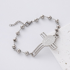 Cross Religión vintage 304 Pulseras de eslabones de acero inoxidable, dorado, color acero inoxidable, libre de deslustre, cruzar, 7.87 pulgada (20 cm)