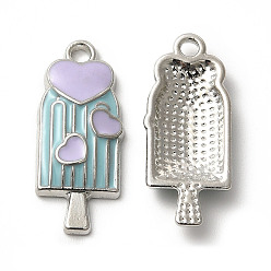 Бледно-бирюзовый Подвески из сплава с эмалью на летнюю тематику, ледяная присоска с сердечками, платина, бледные бирюзовая, 24x10x3 мм, отверстие : 1.8 мм