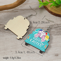 Небесно-голубой Милые деревянные серьги-подвески в виде кролика на пасху, голубой, 58x38 мм