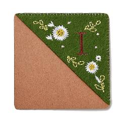 Letter I Embroidery Corner Bookmarks, Personalized Hand Embroidered Bookmark, Flower Felt Triangle Corner Page Marker, for Book Reading Lovers Teachers, Square, Letter.I, 95x95mm