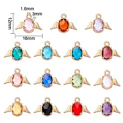 Mixed Color 30Pcs 15 Colors Faceted Glass Pendants, with Alloy Claw Settings Findings, Cadmium Free & Nickel Free & Lead Free, Angel, Mixed Color, 12x16x3mm, Hole: 1.6mm, 2pcs/color