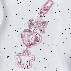 Star Pink Themed Plastic Pendant Keychain, with Clasp, Star, 150mm