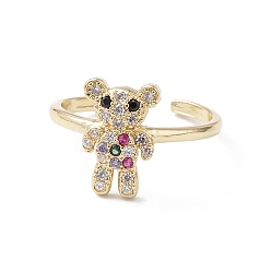 Разноцветный Кольцо-манжета с кубическим цирконием медведя, настоящие позолоченные украшения из латуни с открытым кольцом для женщин, красочный, 16 мм, Внутренний диаметр: 1.5 мм.