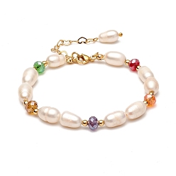 Colorful Natural Pearl Beaded Bracelets for Mom Women Girl, with Faceted Glass Beads, Colorful, 7-1/8 inch(18cm), Beads: 2.8~12x2.5~7.5mm