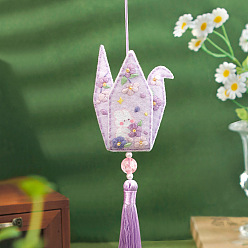 Lavender DIY Paper Cranes Knitting Pendant Decoration Kits for Beginners, including Crochet Needle, Yarn Needle, Support Wire, Stitch Marker, Lavender, 21x5.5cm