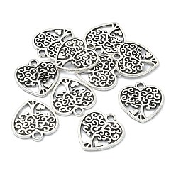 Antique Silver Tibetan Style Alloy Pendants, Cadmium Free & Lead Free, Heart with Tree, Antique Silver, 18x17x1.5mm, Hole: 1.8mm