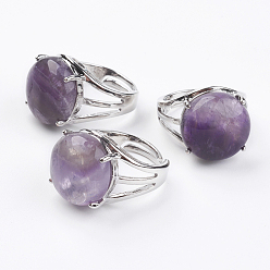 Amethyst Adjustable Natural Amethyst Finger Rings, with Brass Findings, US Size 7 1/4(17.5mm)
