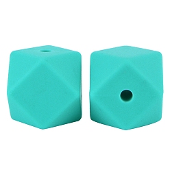 Turquoise Octagon Food Grade Silicone Beads, Chewing Beads For Teethers, DIY Nursing Necklaces Making, Turquoise, 17mm