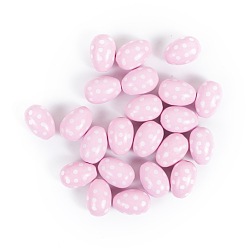 Pink Easter Theme Printed Wood Beads, Easter Egg with Polka Dot Pattern, Pink, 30x20mm