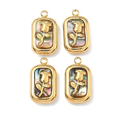 Цветок 304 из нержавеющей стали подвески оболочки, прямоугольный шарм, цветок, 18x10x5~5.5 мм, отверстие : 1.8 мм