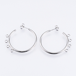Нержавеющая Сталь Цвет Не тускнеет 304 фурнитура для сережек-гвоздиков из нержавеющей стали, серьги-кольца, с петлей, цвет нержавеющей стали, 32x33.5x2 мм, отверстие : 2 мм, штифты : 0.8 мм