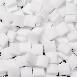 (TL402F) Matte White MIYUKI TILA Beads, Japanese Seed Beads, 2-Hole, (TL402F) Matte White, 5x5x1.9mm, Hole: 0.8mm, about 118pcs/10g
