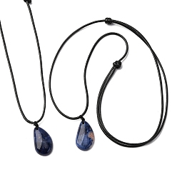 Содалитовое Подвеска в форме капли натурального содалита, регулируемые ожерелья из черного вощеного шнура, 14.96~29.53 дюйм (38~75 см)