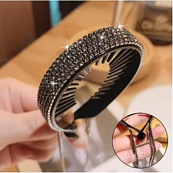 Grey 707202 short Sparkling Hair Accessories for Women - Lazy Ponytail Holder with Diamond Beads and Tassel Decoration